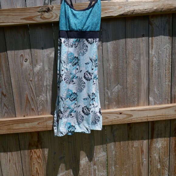 Soybu Women's Athletic Tank Dress Crossed Rear Spaghetti Strap Blue Floral Small - Picture 3 of 7